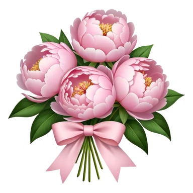 4 Light Pink peonies bouquet with light pink bow sticker