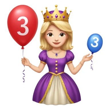 queen wearing dress, holding balloon in shape of number 3 sticker