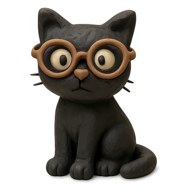 claymation style black cat with glasses sticker
