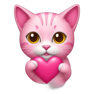pink cat holding a heart sticker