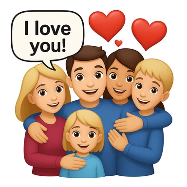 Add a speech bubble with the greeting 'I love you!' to the image, keeping the emoji style cheerful and expressive sticker