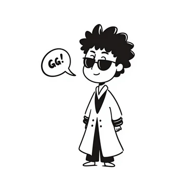 chibi Aizen from Bleach, confident expression, 'GG' in a speech bubble, white captain's robe, brown hair, glasses, hands behind back, chibi style, cute and clever sticker