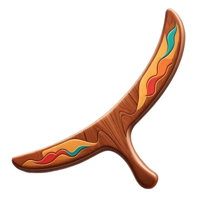 Cinematic Realistic image of a classic boomerang, rendered with detailed wood grain textures and vibrant colors, set against a sunlit outback landscape that emphasizes its iconic Australian heritage sticker