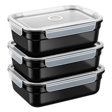stacked black meal prep containers with clear lid  sticker