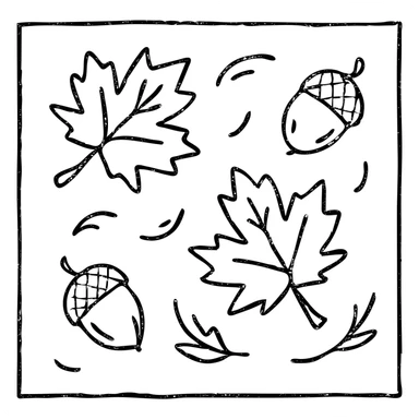 fall season scene in a square with leaves and acorns sticker