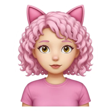 girl with white curly hair and cat ears wearing pink tshirt sticker