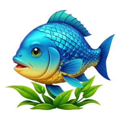 A fish holding a plant with its mouth sticker
