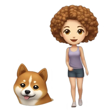 Cute Shiba-dog with a woman with brown and curly hair sticker