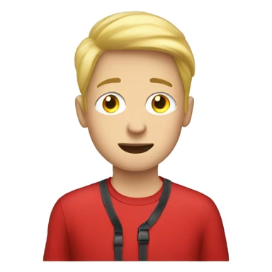 blond teenage boy with red shirt looking through binoculars sticker