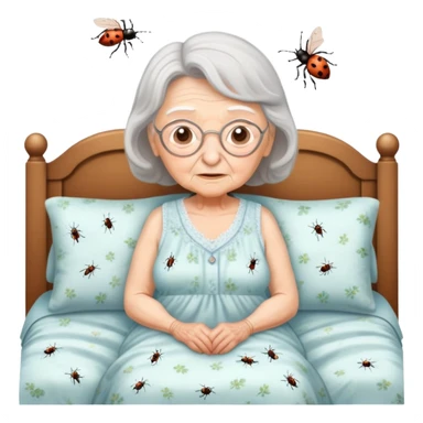A ugly grandma with bugs on her bed sticker