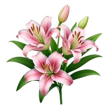 bouquet Soft Pink Lily, luxuriant, stem, leaf, bud sticker