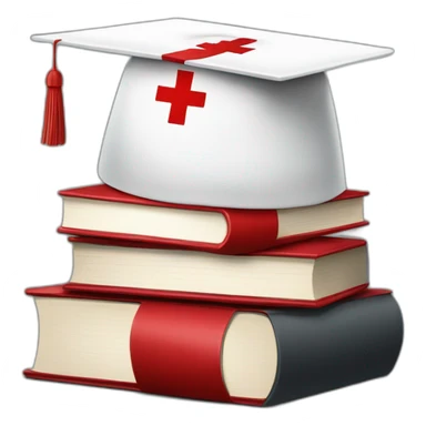 White Student cap with red medical cross On a stack of books sticker