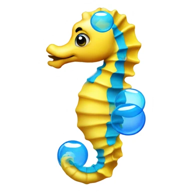 Yellow seahorse with blue belly and three bubbles floating out his mouth sticker