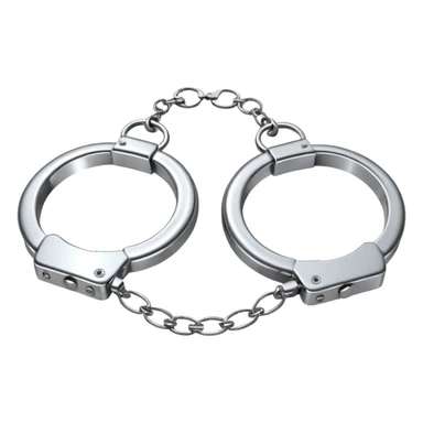 A pair of elegant handcuffs emoji made of silver chrome, smooth rounded design, glossy metallic reflections, luxury fetish aesthetic, minimal iOS emoji style, centered, clean white background sticker