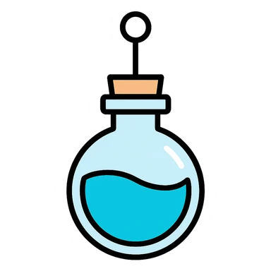 minimalist and professional Discord role icon of a beautiful elixir bottle with a round bottom, hanging in the air, glass look, main color #6fe8f3, suitable for Discord, no childish or cartoonish style sticker