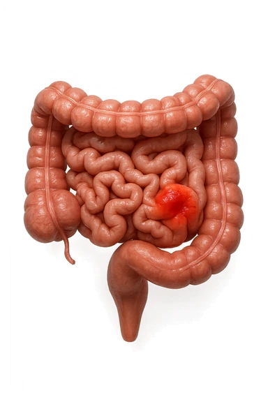 intestino anatomico realistico con red spot di infiammazione, IPERREALISTICO 4K sticker
