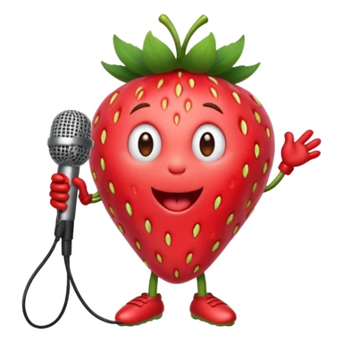 Singing Strawberry who is singing to a mic with arms and legs  sticker