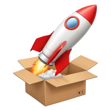 small rocket launching from a box sticker