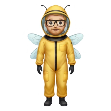 full body medium plus size male bee keeper in yellow and black with  short light strawberry blonde hair and goatee wearing glasses  sticker