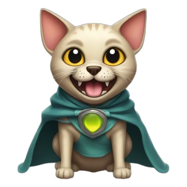 cartoon alien cat-dog with big fangs and a cape sticker