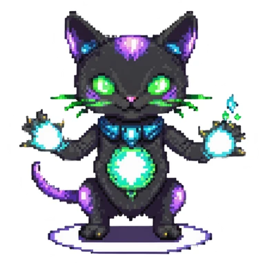 alien cat performing magic with glowing effects sticker
