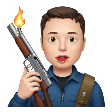 Elon musk holding a shotgun with a joint in his mouth and a lighter in his other hand sticker