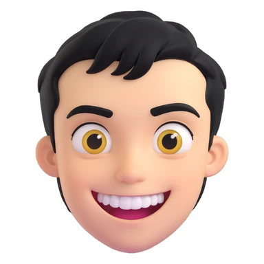 floating head of a boy with short black hair, dark eyebrows, mischievous smile showing gold teeth or grillz, smooth cartoon style, emoji aesthetic, simple background, centered face, expressive eyes sticker