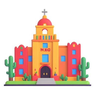 Mexican school building with educational symbols sticker