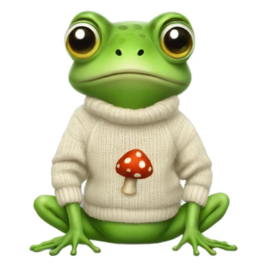 Cute Frog in a sweater with a mushroom on it sticker