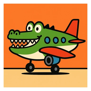 funny illustration of an airplane with a crocodile head, simple background sticker