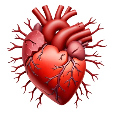 Glowing cuts of red meat and liver surrounding a bright red heart. Red blood cells float around the heart, with energy streams connecting the meat to the blood cells and heart, showing how iron-rich foods power circulation and vitality. sticker