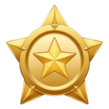 golden medal in star shape, central empty space, details in border, golden sticker