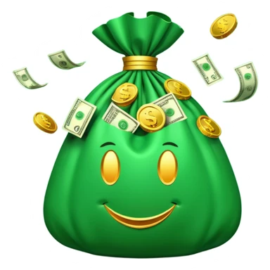 

3D emoji style, big bag of money, flying dollar bills, rich casino vibe, smooth lighting, high detail, clean edges, transparent background



 sticker