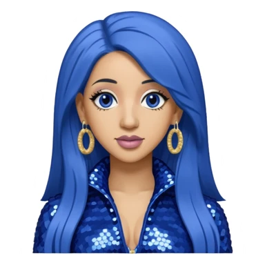 Cardi B with long dark blue hair, light periwinkle sequin outfit sticker