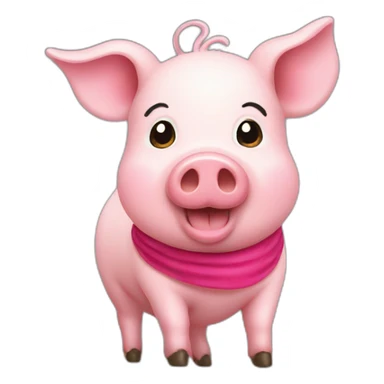 pig with a pink hair tie and red lipstick sticker