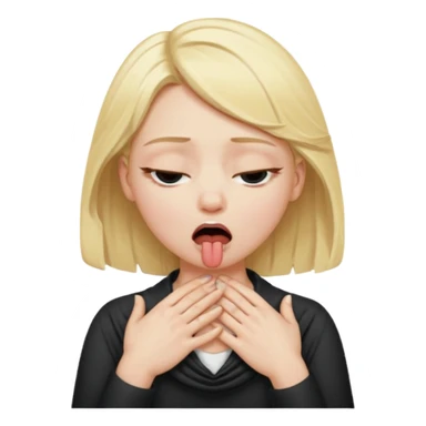 blond girl choking herself, hands around neck, one eye open, one eye closed, mouth wide open sticker