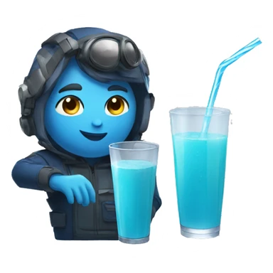 among us crewmate drinking blue juice with a giant straw sticker