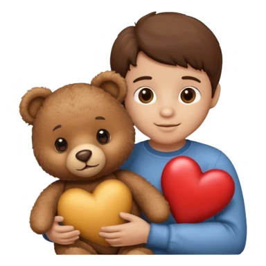 A tiny brown teddy bear next to a brown heart sticker