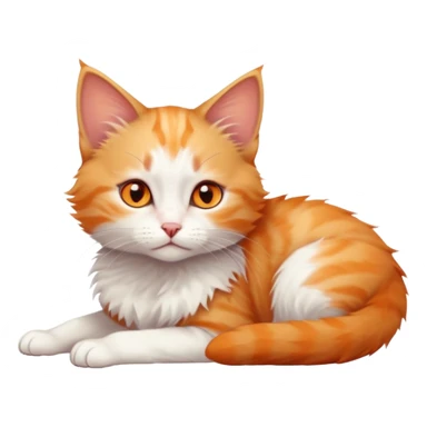 full body of very small + skinny ginger and white kitten with deep orange eyes and triangular shaped face lying down sticker