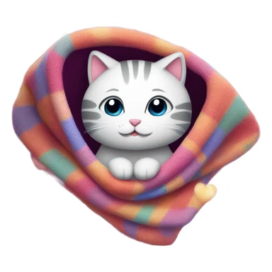 Kitty in blanket  with hearts  sticker