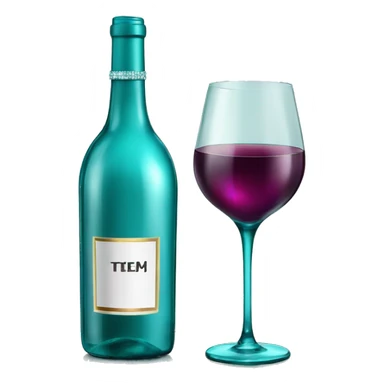 Realistic sparkling diamond glam bottle of teal Wine and matching long stem wine glass. sticker