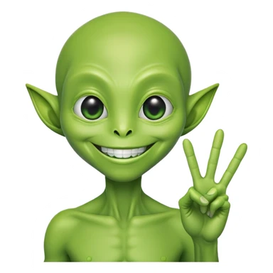 green alien holding a peace sign up sticker