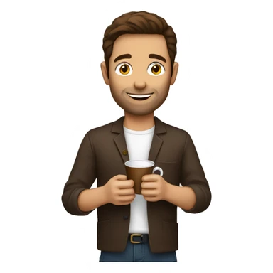 Brown haired man holding an mini cup of espresso sticker