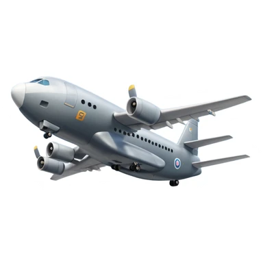 A 3D cartoon cargo aircraft with large body and rear loading door, mid-flight with faint clouds, Memoji-style realism. sticker