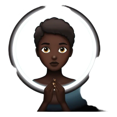 Un espejo con un brillo hipnótico en el centro de un espacio oscuro y una persona en silueta negra sticker