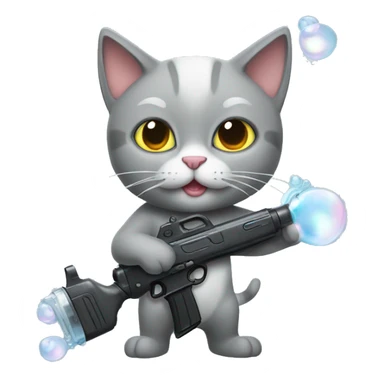 grey cat with a bubblegun in her hand  sticker