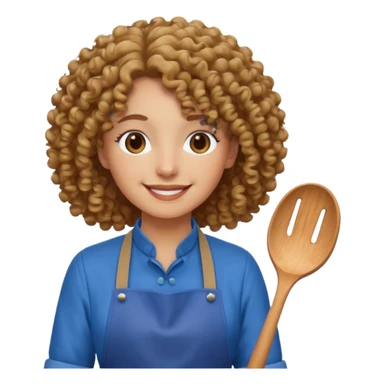 person with curly hair in blue apron sticker