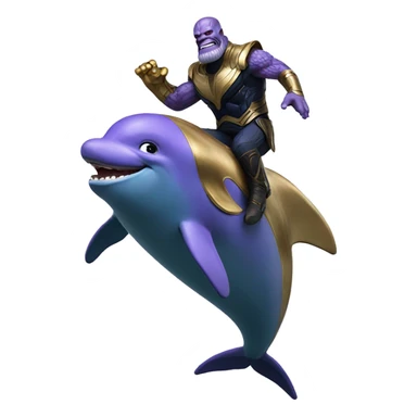 Thanos riding a dolphin  sticker