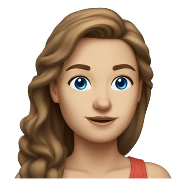 A head and shoulders shot of a 32 year old Caucasian woman, with long brown hair,   with blue eyes wearing a t-shirt. sticker