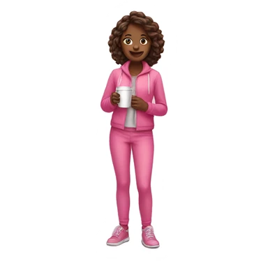 full-length girl in pink outfit with coffee in hands sticker